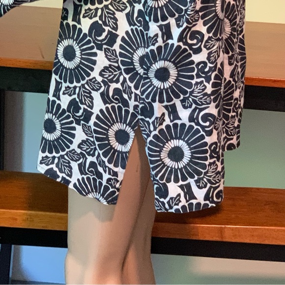 Flax Blue Floral Linen Tunic Top Blouse L Lagenlook Beach Resort Coastal - Picture 6 of 16